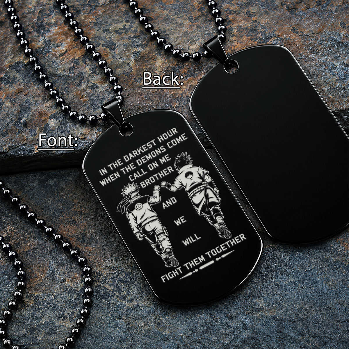 Naruto Engraved Dog Tag Necklace - NAD004 -  Naruto Uzumaki - Sasuke Uchiha - Call On Me Brother