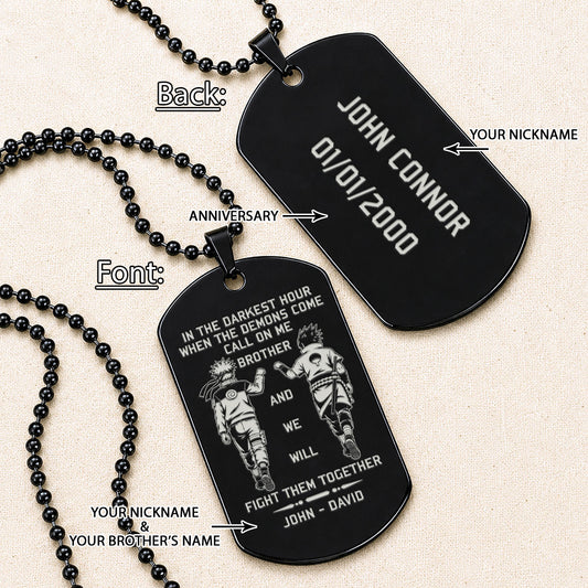 Naruto Engraved Dog Tag Necklace - NAD004 -  Naruto Uzumaki - Sasuke Uchiha - Call On Me Brother