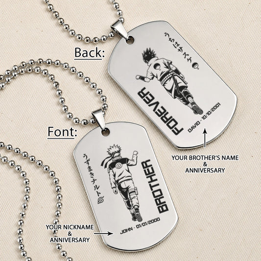 Naruto Engraved Dog Tag Necklace - NAD005 - Naruto Uzumaki - Sasuke Uchiha - Brother Forever