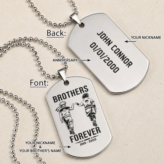 Naruto Engraved Dog Tag Necklace - NAD009 - Naruto Uzumaki - Sasuke Uchiha - Brothers Forever