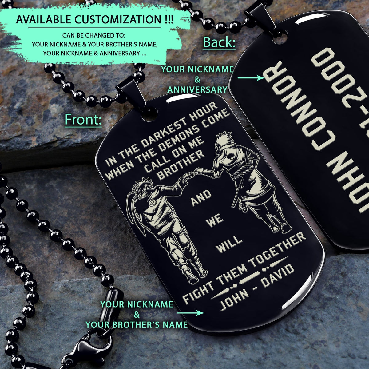 NAD010 - Call On Me Brother - English - Naruto - Sasuke - Engrave Black Dog Tag