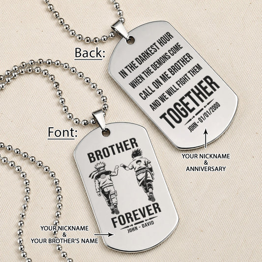 Naruto Engraved Dog Tag Necklace - NAD011 - Naruto Uzumaki - Sasuke Uchiha - Brother Forever
