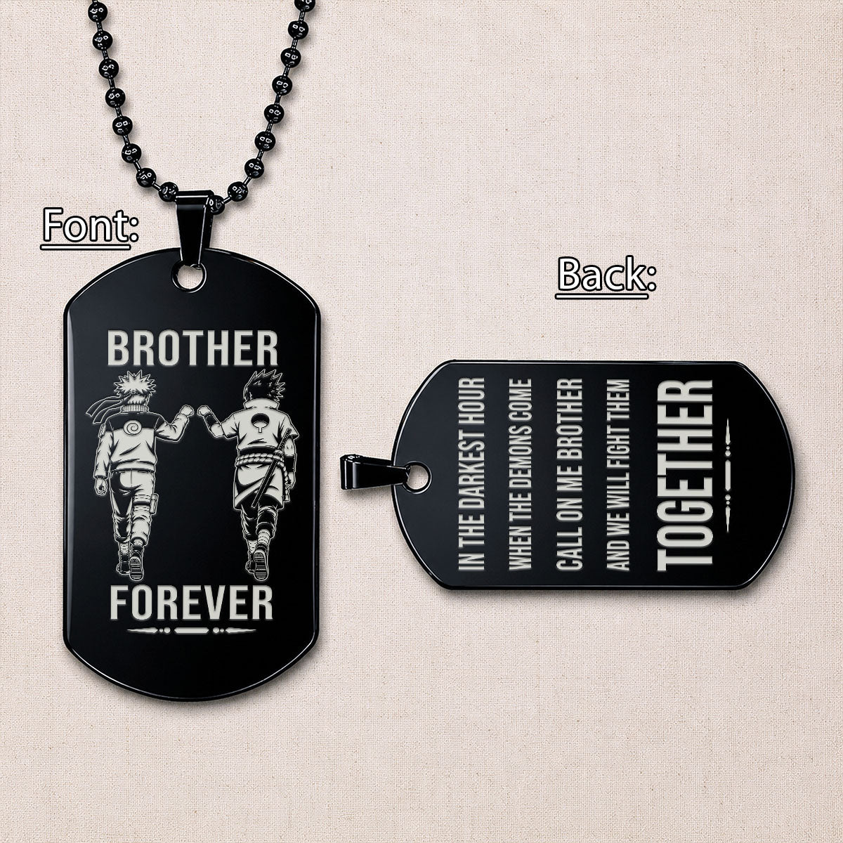 Naruto Engraved Dog Tag Necklace - NAD012 - Naruto Uzumaki - Sasuke Uchiha - Brother Forever