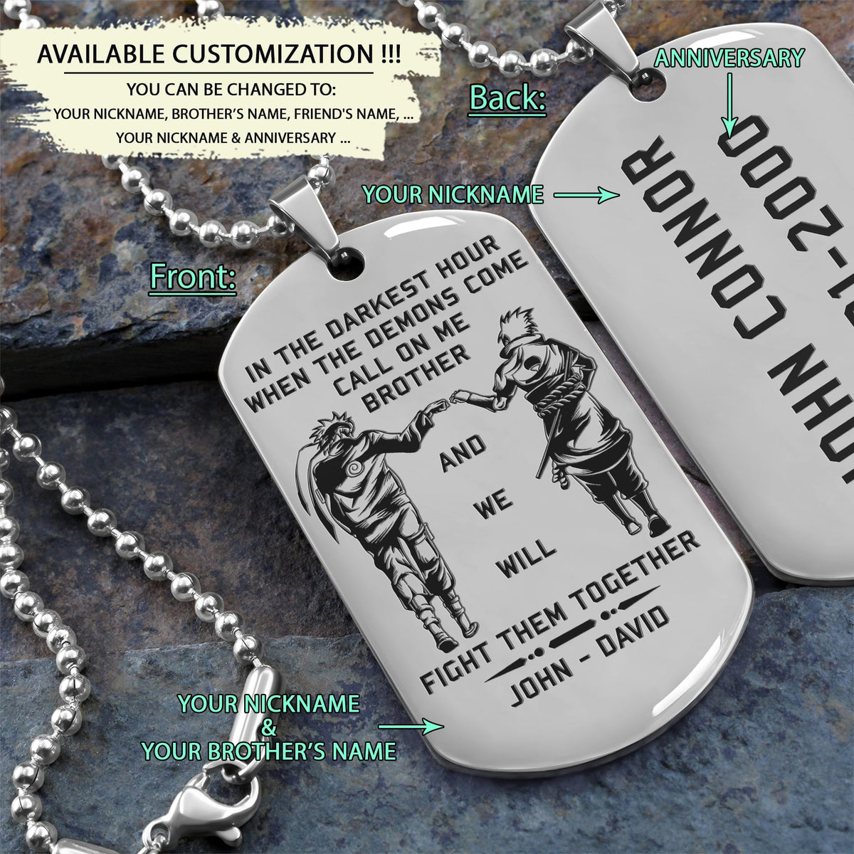 NAD013 - Call On Me Brother - English - Naruto - Sasuke - Engrave Silver Dog Tag