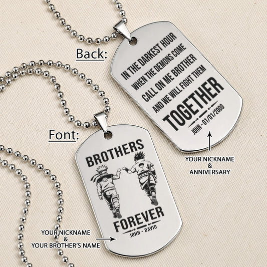 Naruto Engraved Dog Tag Necklace - NAD015 - Naruto Uzumaki - Sasuke Uchiha - Brothers Forever