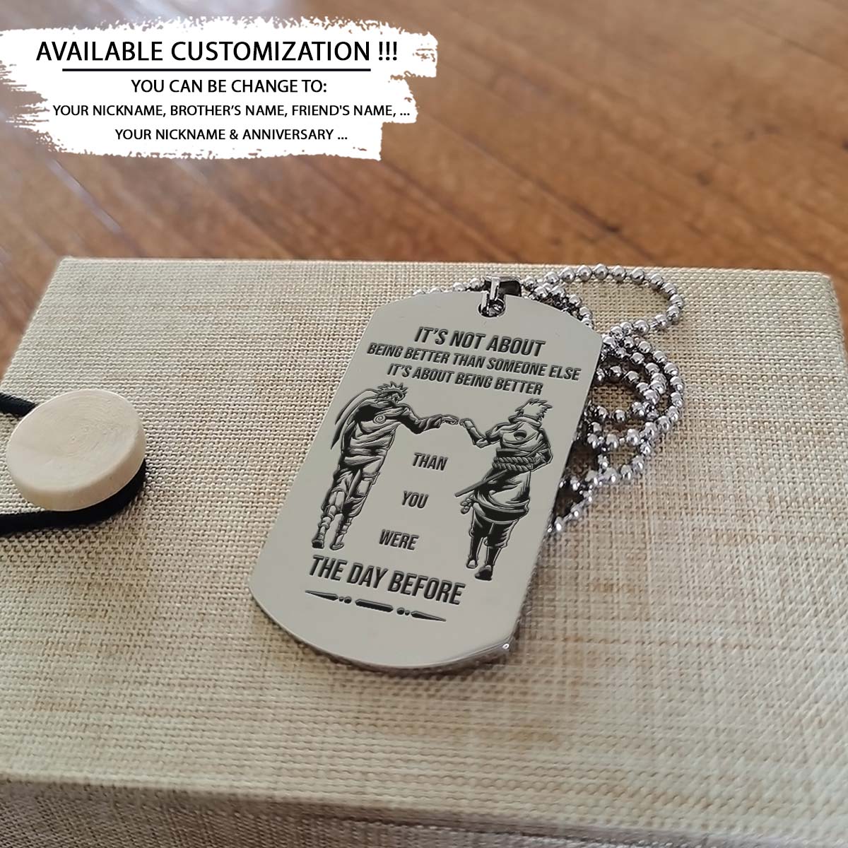 naruto dog tag - it's about being better than you were the day before - uzumaki naruto - uchiha sasuke - naruto necklace - engrave dog tag