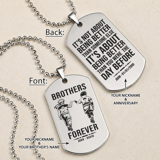 Naruto Engraved Dog Tag Necklace - NAD017 - Naruto Uzumaki - Sasuke Uchiha - Brothers Forever
