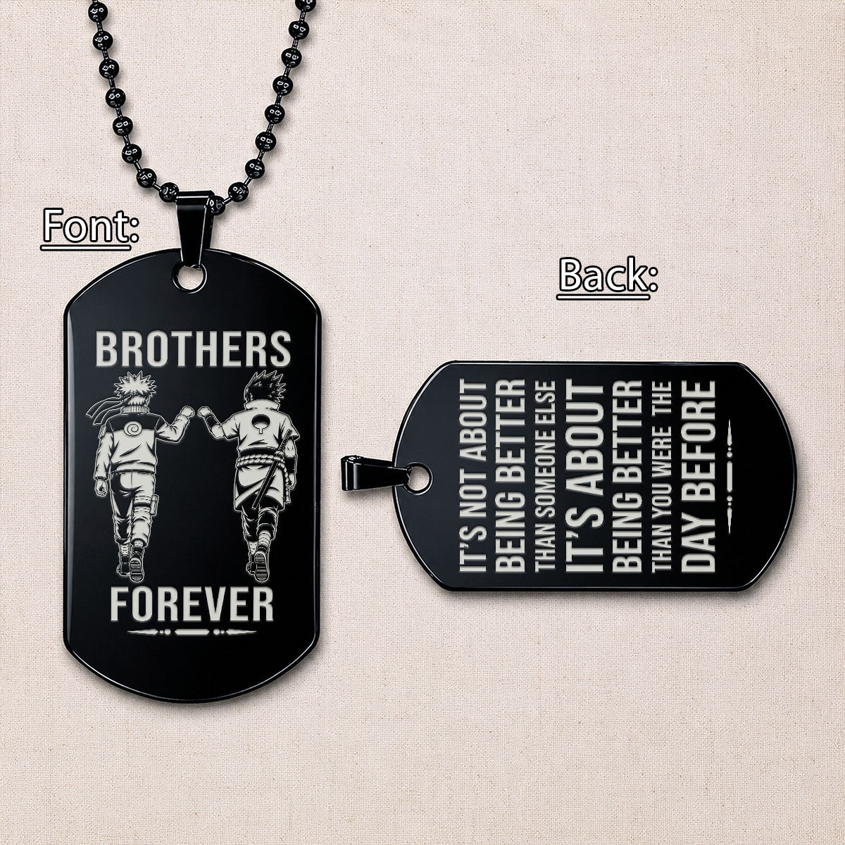 Naruto Engraved Dog Tag Necklace - NAD018 - Naruto Uzumaki - Sasuke Uchiha - Brothers Forever