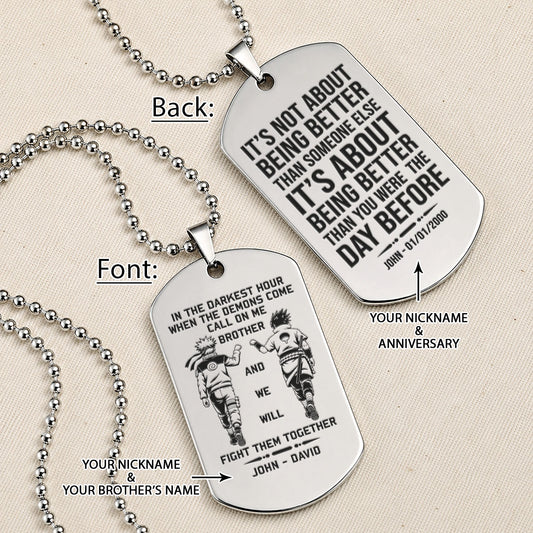 Naruto Engraved Dog Tag Necklace - NAD019 - Naruto Uzumaki - Sasuke Uchiha - Call On Me Brother