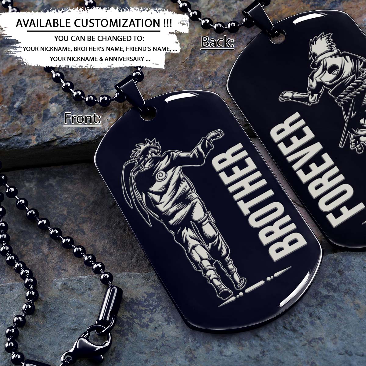 naruto dog tag - brother forever - uzumaki naruto - uchiha sasuke - naruto necklace - engrave dog tag
