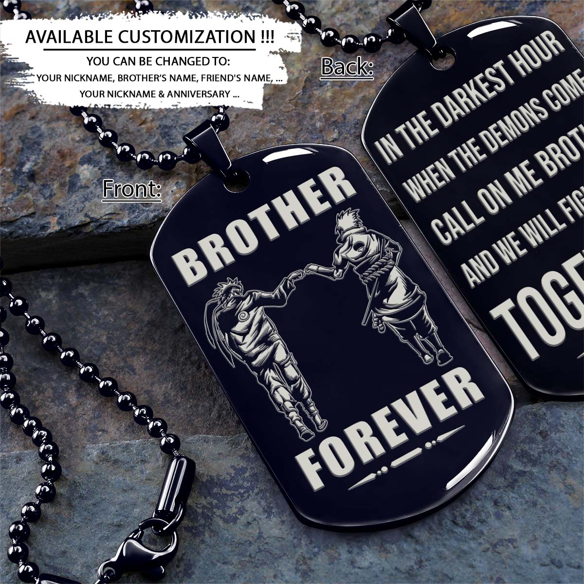 naruto dog tag - brother forever - call on me brother - uzumaki naruto - uchiha sasuke - naruto necklace - engrave dog tag