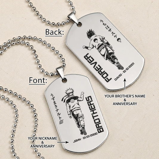 Naruto Engraved Dog Tag Necklace - NAD025 - Naruto Uzumaki - Sasuke Uchiha - Brothers Forever