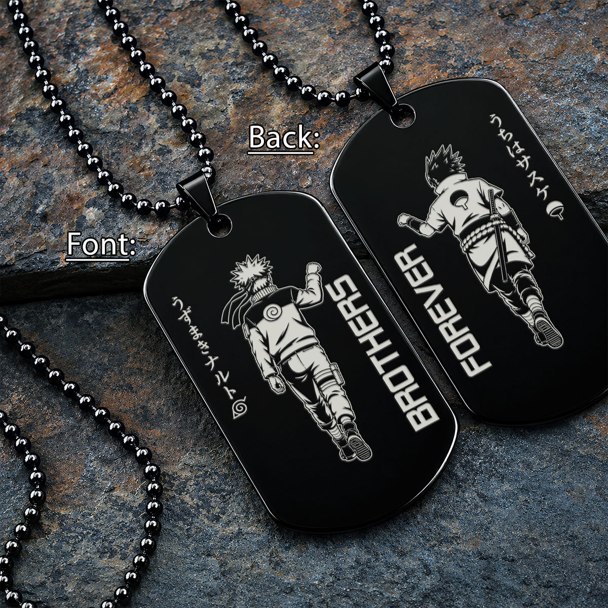 Naruto Engraved Dog Tag Necklace - NAD026 - Naruto Uzumaki - Sasuke Uchiha - Brothers Forever