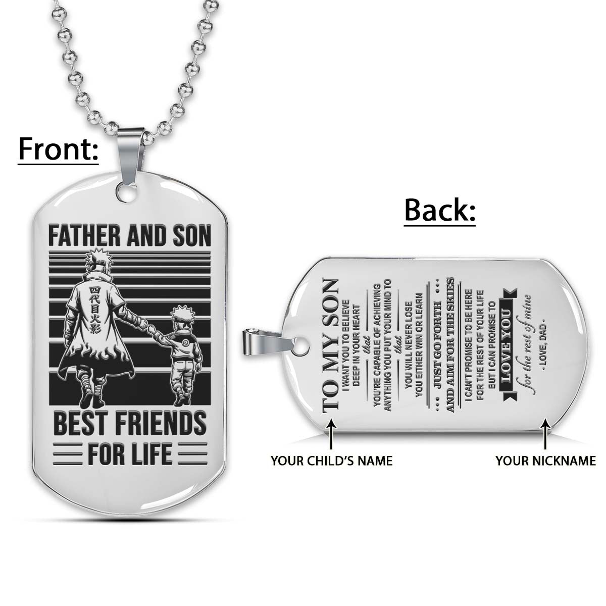 Naruto Dog Tag - Father And Son Best Friends For Life - Uzumaki Naruto  - Namikaze Minato - Naruto Necklace - Engrave Dog Tag