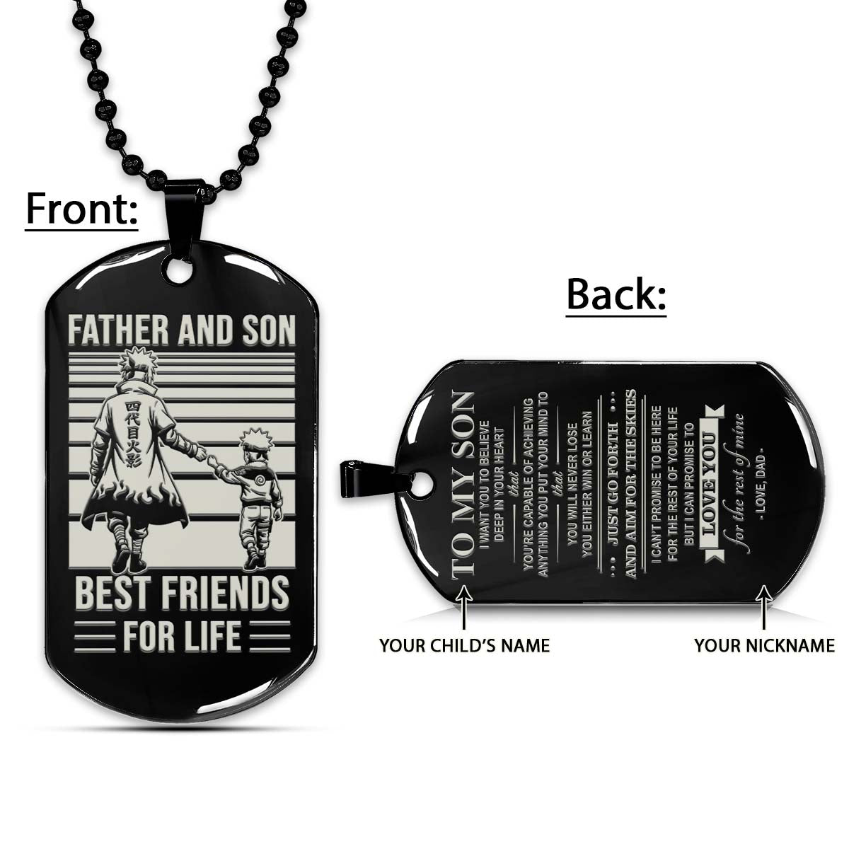 Naruto Dog Tag - Father And Son Best Friends For Life - Uzumaki Naruto  - Namikaze Minato - Naruto Necklace - Engrave Dog Tag