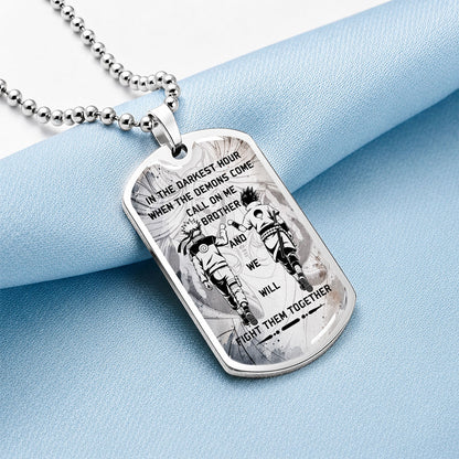Personalized Naruto Uzumaki & Sasuke Uchiha Brother Dog Tag Necklace - Call On Me Brother - Stainless Steel Military Pendant Gift for Men - NADL001