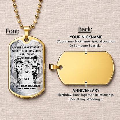 Personalized Naruto Uzumaki & Sasuke Uchiha Brother Dog Tag Necklace - Call On Me Brother - Stainless Steel Military Pendant Gift for Men - NADL001
