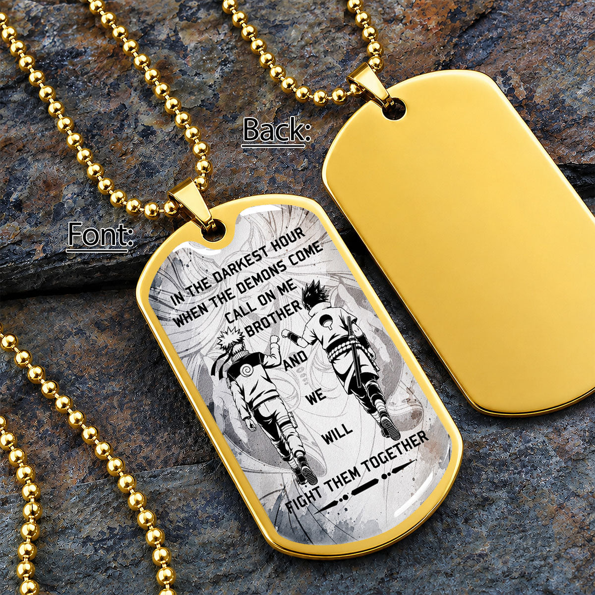 Personalized Naruto Uzumaki & Sasuke Uchiha Brother Dog Tag Necklace - Call On Me Brother - Stainless Steel Military Pendant Gift for Men - NADL001