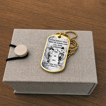 Personalized Naruto Uzumaki & Sasuke Uchiha Brother Dog Tag Necklace - Call On Me Brother - Stainless Steel Military Pendant Gift for Men - NADL001