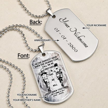 Personalized Naruto Uzumaki & Sasuke Uchiha Brother Dog Tag Necklace - Call On Me Brother - Stainless Steel Military Pendant Gift for Men - NADL001