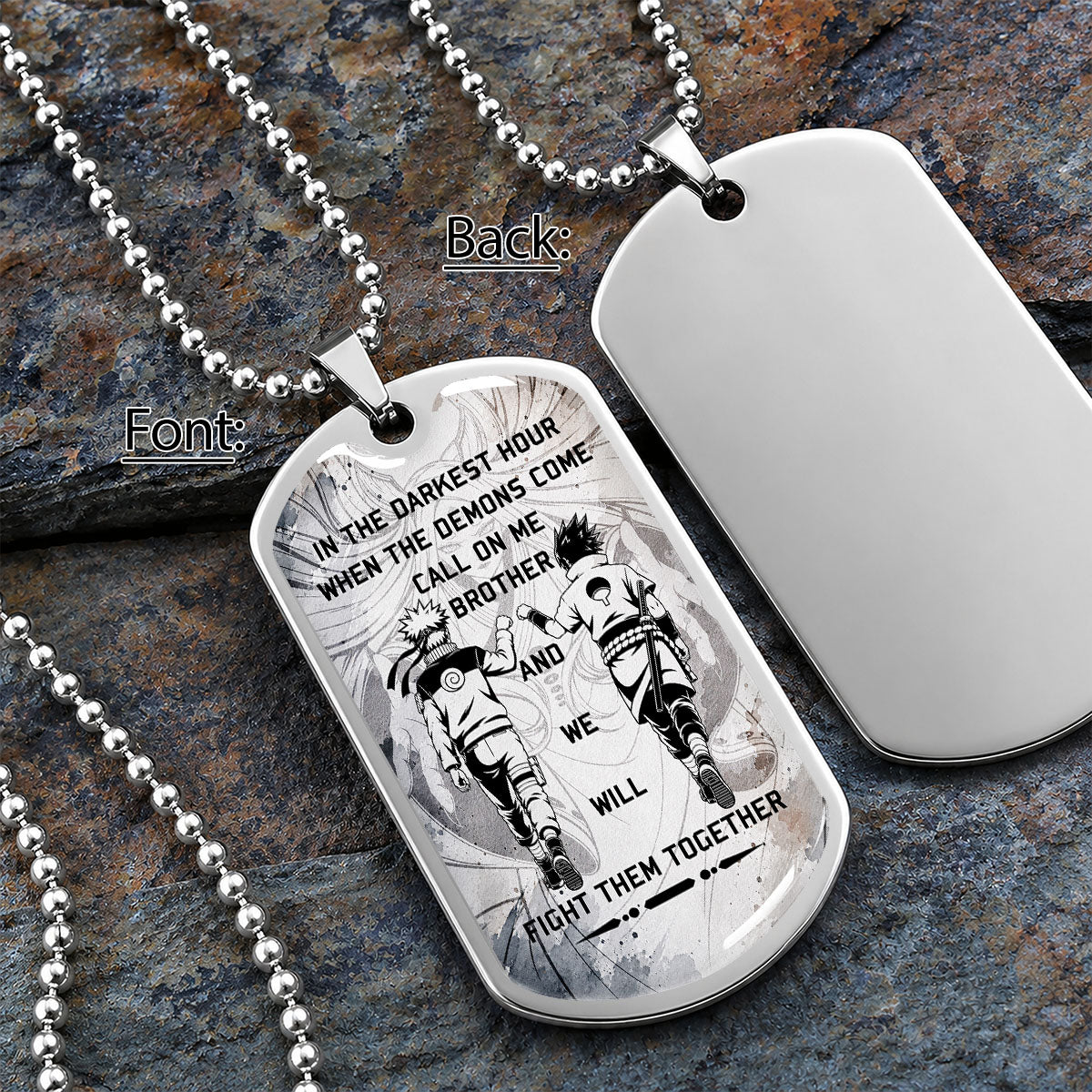 Personalized Naruto Uzumaki & Sasuke Uchiha Brother Dog Tag Necklace - Call On Me Brother - Stainless Steel Military Pendant Gift for Men - NADL001