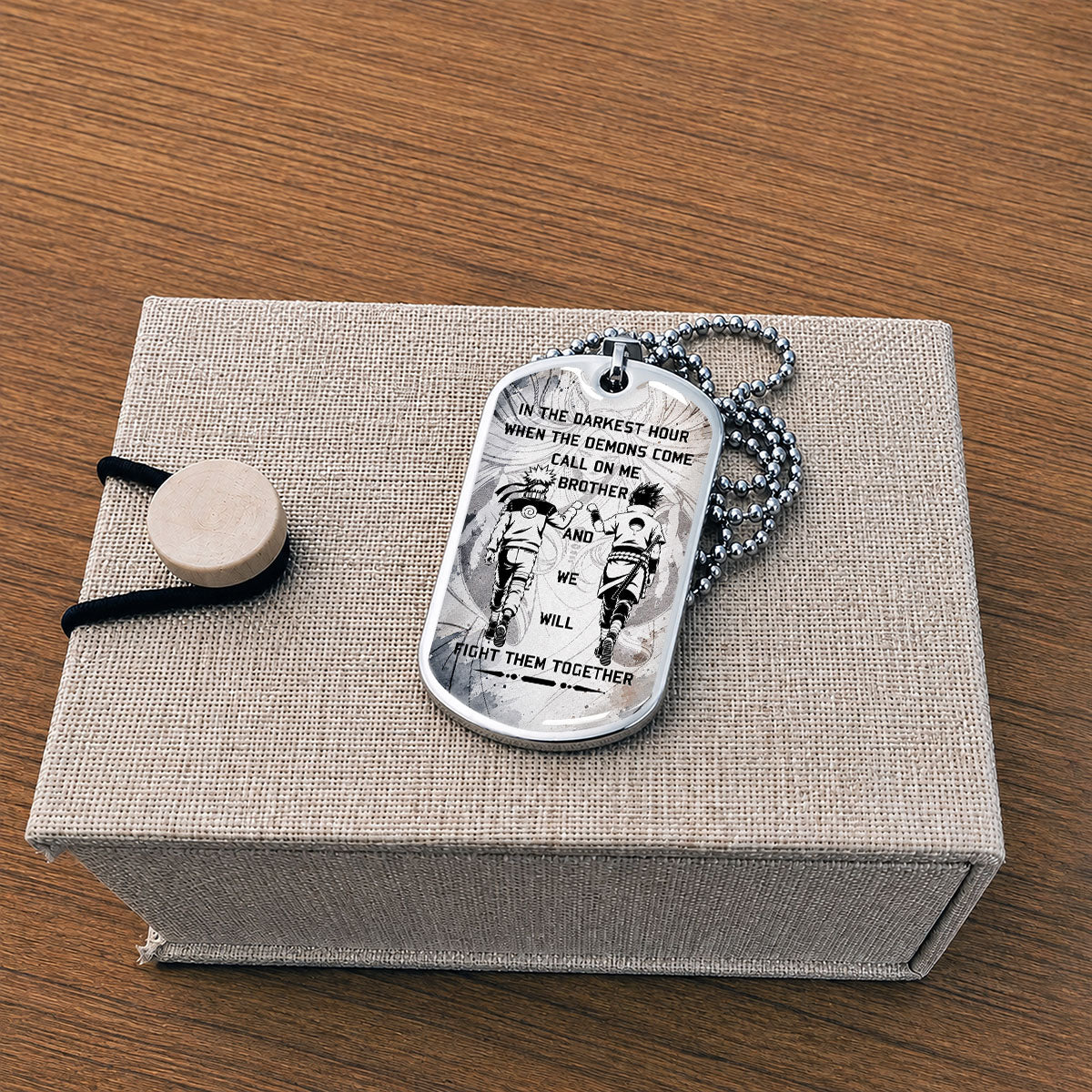 Personalized Naruto Uzumaki & Sasuke Uchiha Brother Dog Tag Necklace - Call On Me Brother - Stainless Steel Military Pendant Gift for Men - NADL001