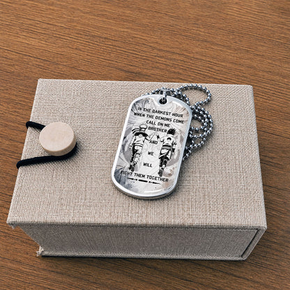 Personalized Naruto Uzumaki & Sasuke Uchiha Brother Dog Tag Necklace - Call On Me Brother - Stainless Steel Military Pendant Gift for Men - NADL001