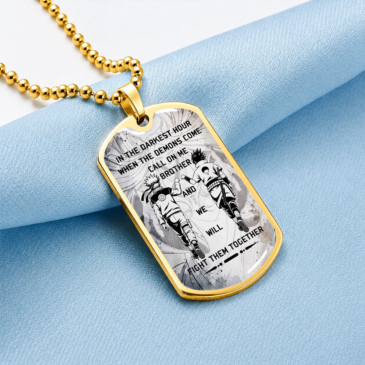 Personalized Naruto Uzumaki & Sasuke Uchiha Brother Dog Tag Necklace - Call On Me Brother - Stainless Steel Military Pendant Gift for Men - NADL001