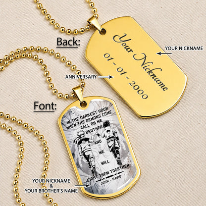 Personalized Naruto Uzumaki & Sasuke Uchiha Brother Dog Tag Necklace - Call On Me Brother - Stainless Steel Military Pendant Gift for Men - NADL001