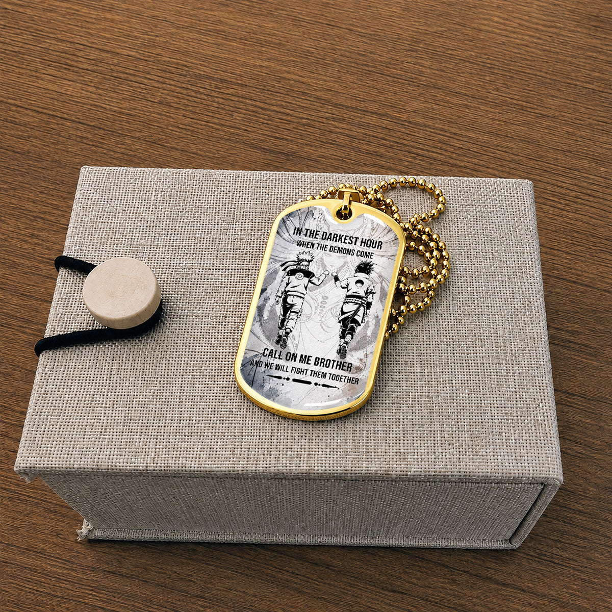 Personalized Naruto Uzumaki & Sasuke Uchiha Brother Dog Tag Necklace - Call On Me Brother - Stainless Steel Military Pendant Gift for Men - NADL002