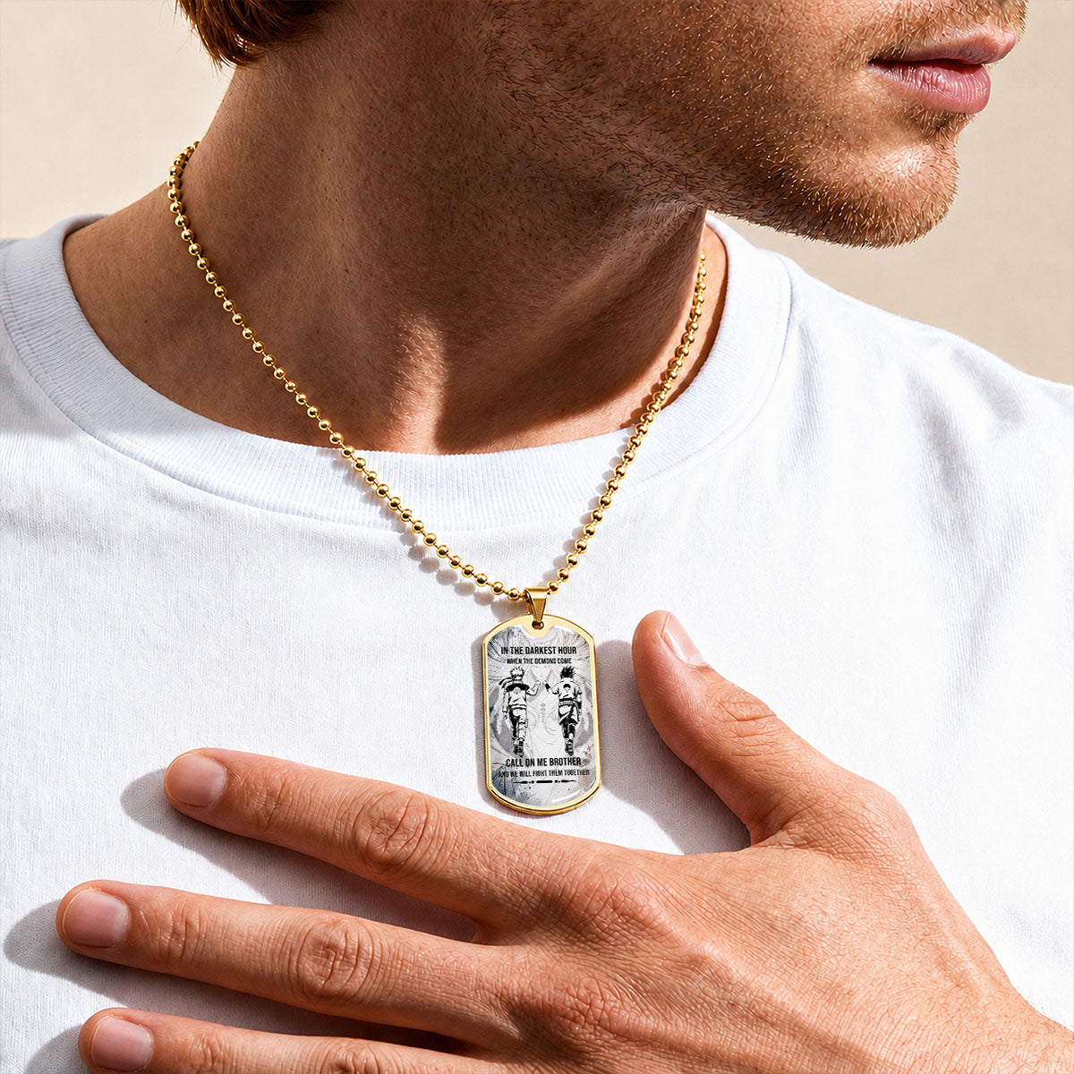 Personalized Naruto Uzumaki & Sasuke Uchiha Brother Dog Tag Necklace - Call On Me Brother - Stainless Steel Military Pendant Gift for Men - NADL002