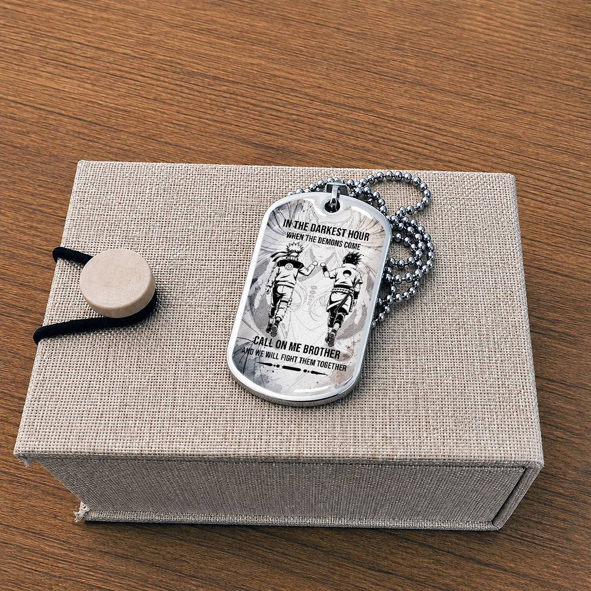 Personalized Naruto Uzumaki & Sasuke Uchiha Brother Dog Tag Necklace - Call On Me Brother - Stainless Steel Military Pendant Gift for Men - NADL002