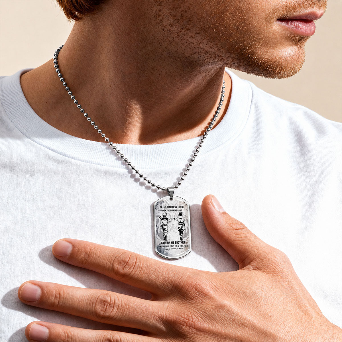 Personalized Naruto Uzumaki & Sasuke Uchiha Brother Dog Tag Necklace - Call On Me Brother - Stainless Steel Military Pendant Gift for Men - NADL002