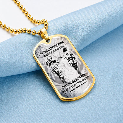 Personalized Naruto Uzumaki & Sasuke Uchiha Brother Dog Tag Necklace - Call On Me Brother - Stainless Steel Military Pendant Gift for Men - NADL002