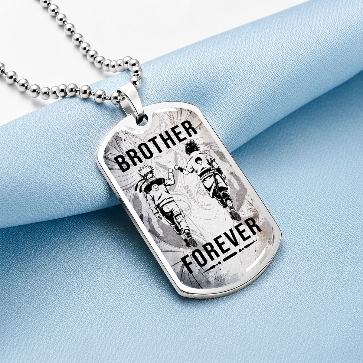 Personalized Naruto Uzumaki & Sasuke Uchiha Brother Dog Tag Necklace - Brother Forever - Stainless Steel Military Pendant Gift for Men - NADL003