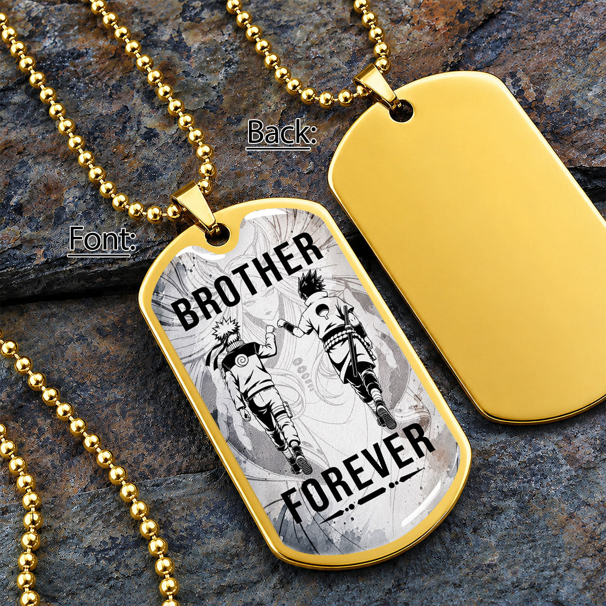 Personalized Naruto Uzumaki & Sasuke Uchiha Brother Dog Tag Necklace - Brother Forever - Stainless Steel Military Pendant Gift for Men - NADL003