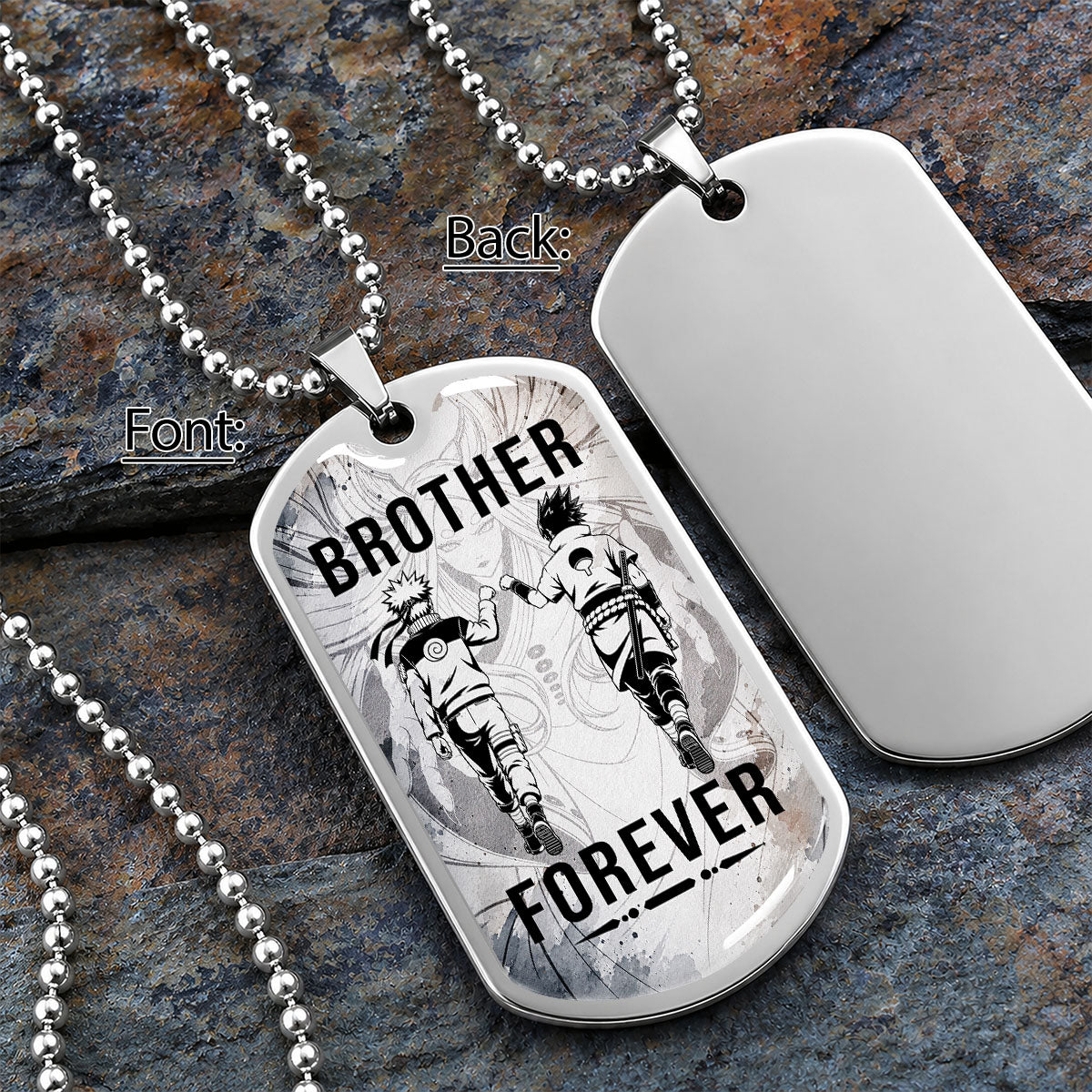 Personalized Naruto Uzumaki & Sasuke Uchiha Brother Dog Tag Necklace - Brother Forever - Stainless Steel Military Pendant Gift for Men - NADL003