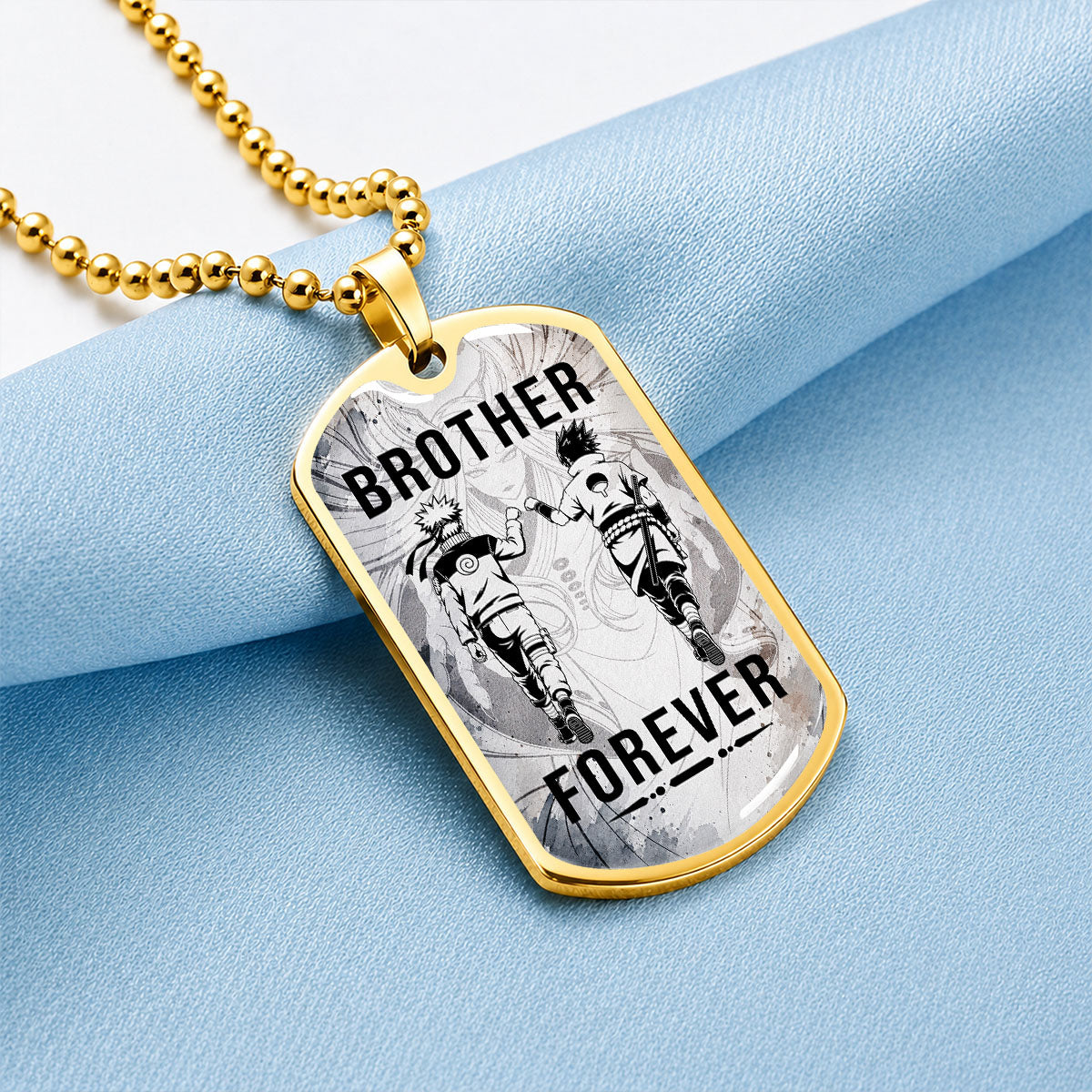 Personalized Naruto Uzumaki & Sasuke Uchiha Brother Dog Tag Necklace - Brother Forever - Stainless Steel Military Pendant Gift for Men - NADL003