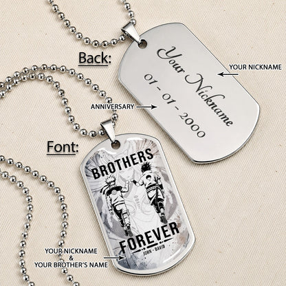 Personalized Naruto Uzumaki & Sasuke Uchiha Brother Dog Tag Necklace - Brothers Forever - Stainless Steel Military Pendant Gift for Men - NADL004