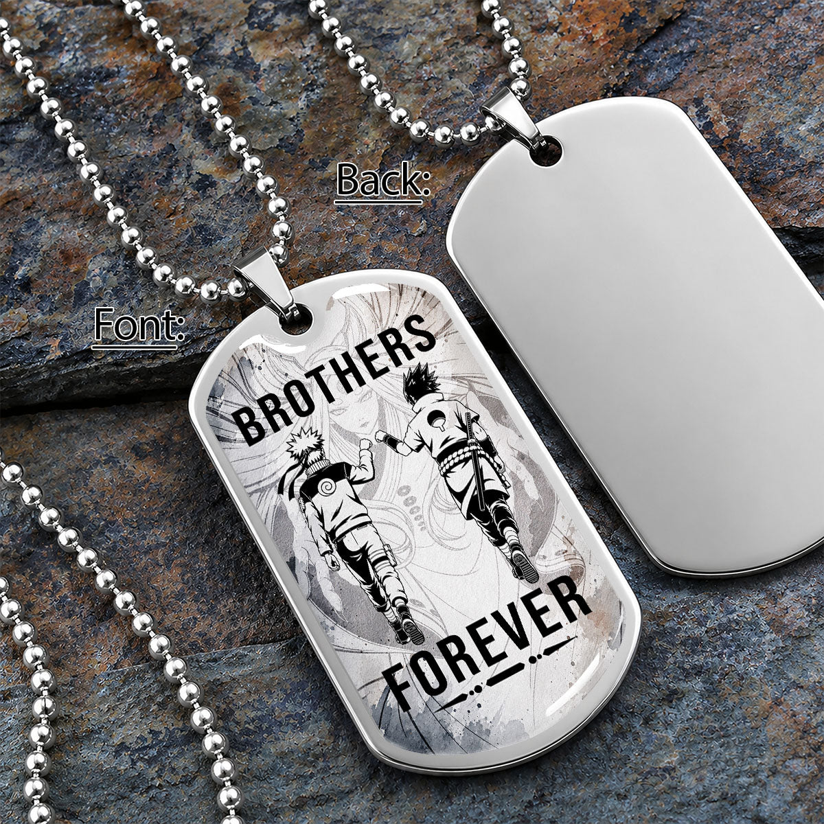Personalized Naruto Uzumaki & Sasuke Uchiha Brother Dog Tag Necklace - Brothers Forever - Stainless Steel Military Pendant Gift for Men - NADL004