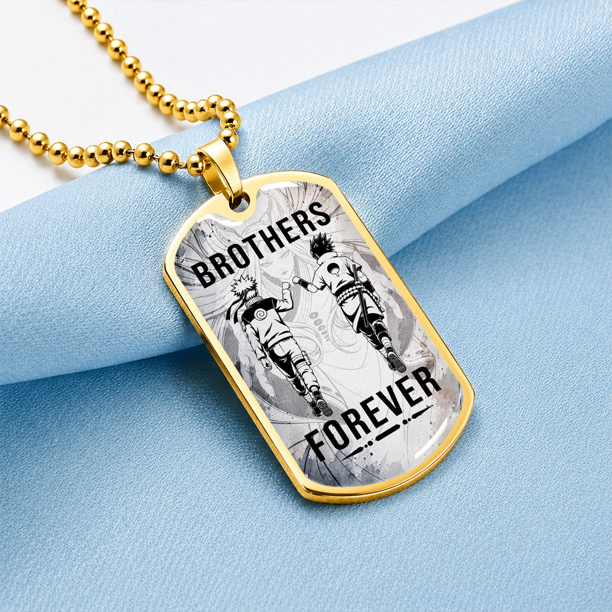 Personalized Naruto Uzumaki & Sasuke Uchiha Brother Dog Tag Necklace - Brothers Forever - Stainless Steel Military Pendant Gift for Men - NADL004