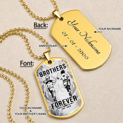 Personalized Naruto Uzumaki & Sasuke Uchiha Brother Dog Tag Necklace - Brothers Forever - Stainless Steel Military Pendant Gift for Men - NADL004