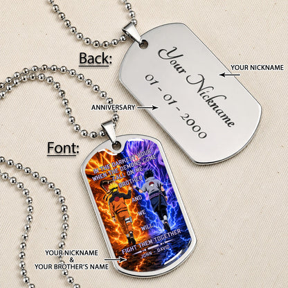 Personalized Naruto Uzumaki & Sasuke Uchiha Brother Dog Tag Necklace - Call On Me Brother - Stainless Steel Military Pendant Gift for Men - NADL005