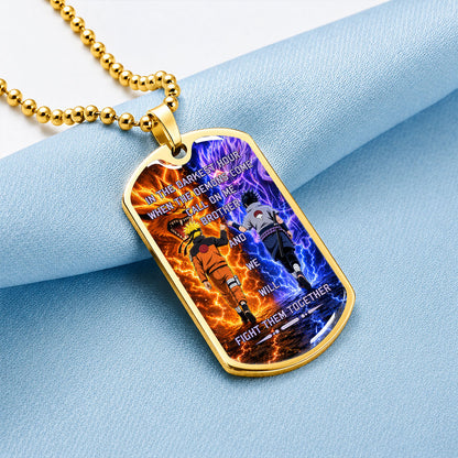 Personalized Naruto Uzumaki & Sasuke Uchiha Brother Dog Tag Necklace - Call On Me Brother - Stainless Steel Military Pendant Gift for Men - NADL005