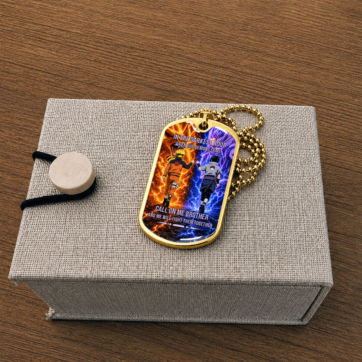 Personalized Naruto Uzumaki & Sasuke Uchiha Brother Dog Tag Necklace - Call On Me Brother - Stainless Steel Military Pendant Gift for Men - NADL006