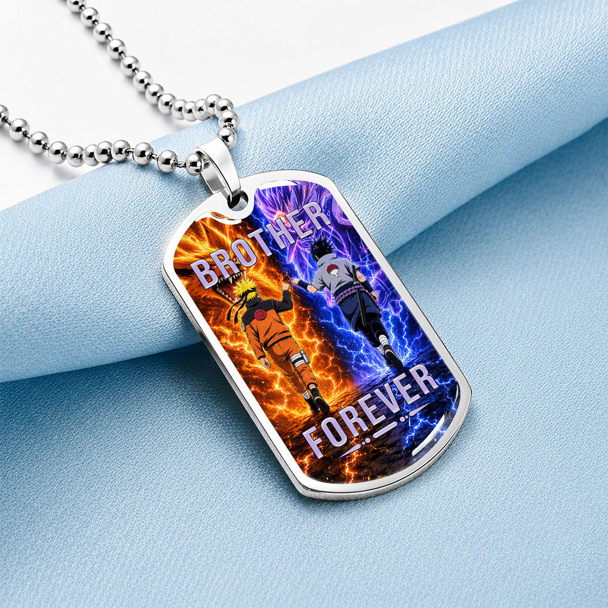 Personalized Naruto Uzumaki & Sasuke Uchiha Brother Dog Tag Necklace - Brother Forever - Stainless Steel Military Pendant Gift for Men - NADL007