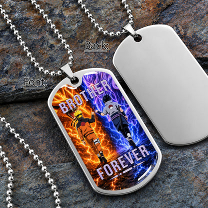 Personalized Naruto Uzumaki & Sasuke Uchiha Brother Dog Tag Necklace - Brother Forever - Stainless Steel Military Pendant Gift for Men - NADL007