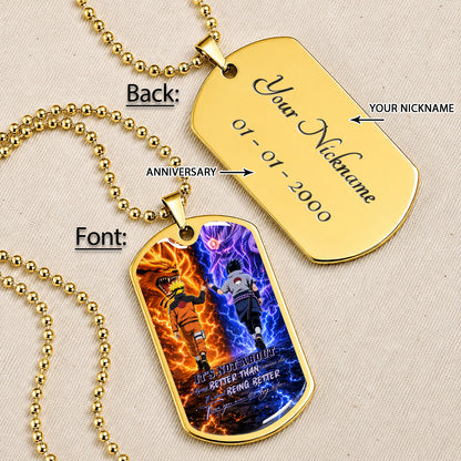 Personalized Naruto Uzumaki & Sasuke Uchiha Dog Tag Necklace - Better Than You Were The Day Before - Stainless Steel Military Pendant Gift for Men - NADL009