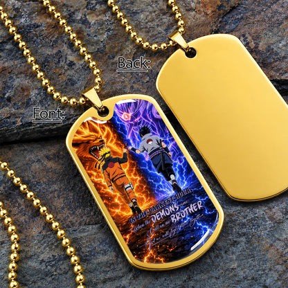 Personalized Naruto Uzumaki & Sasuke Uchiha Brother Dog Tag Necklace - Call On Me Brother - Stainless Steel Military Pendant Gift for Men - NADL010