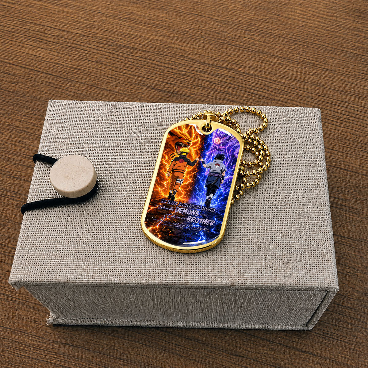 Personalized Naruto Uzumaki & Sasuke Uchiha Brother Dog Tag Necklace - Call On Me Brother - Stainless Steel Military Pendant Gift for Men - NADL010